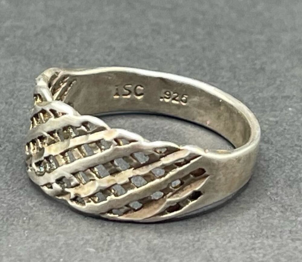 ISC Sterling Silver Band Size 7.75 Ring 925 Unisex Open Woven Lattice Design